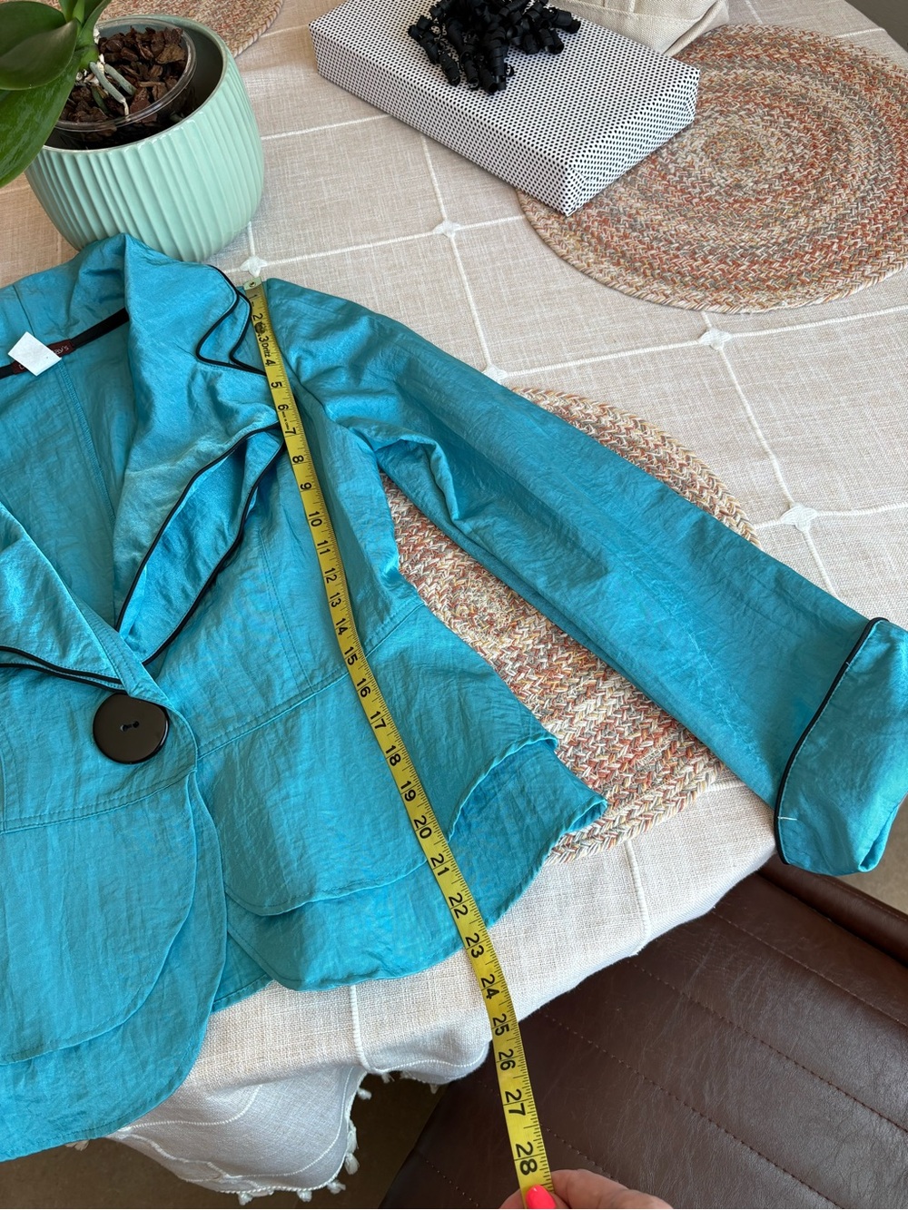 Turquoise Ruffle Peplum Blazer - Picture 10 of 15